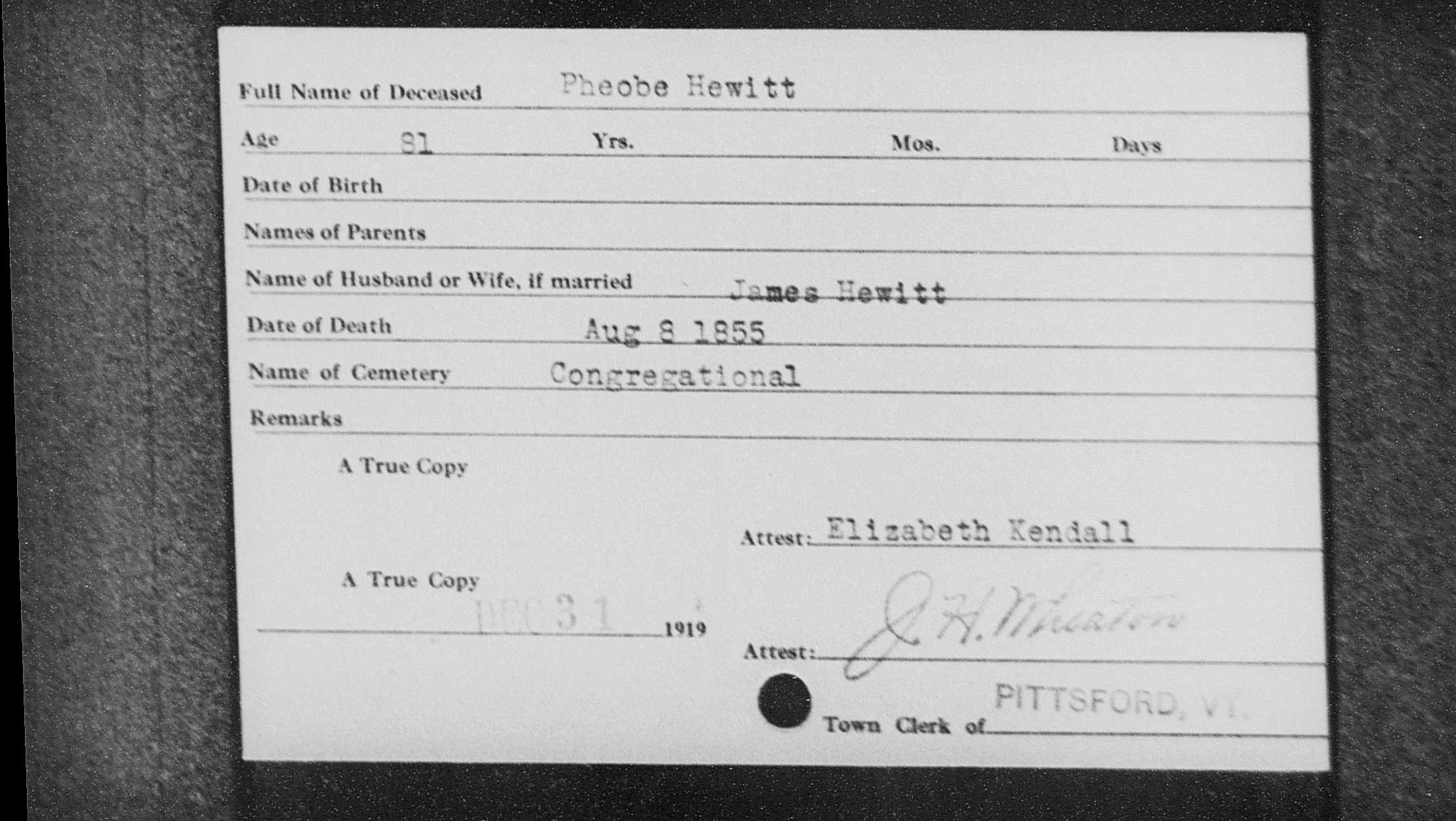 Phebe Mead Hewitt Beath Record