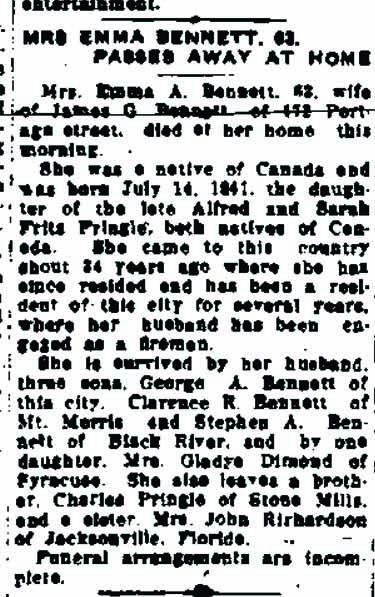Pringle Emma Bennet Obit