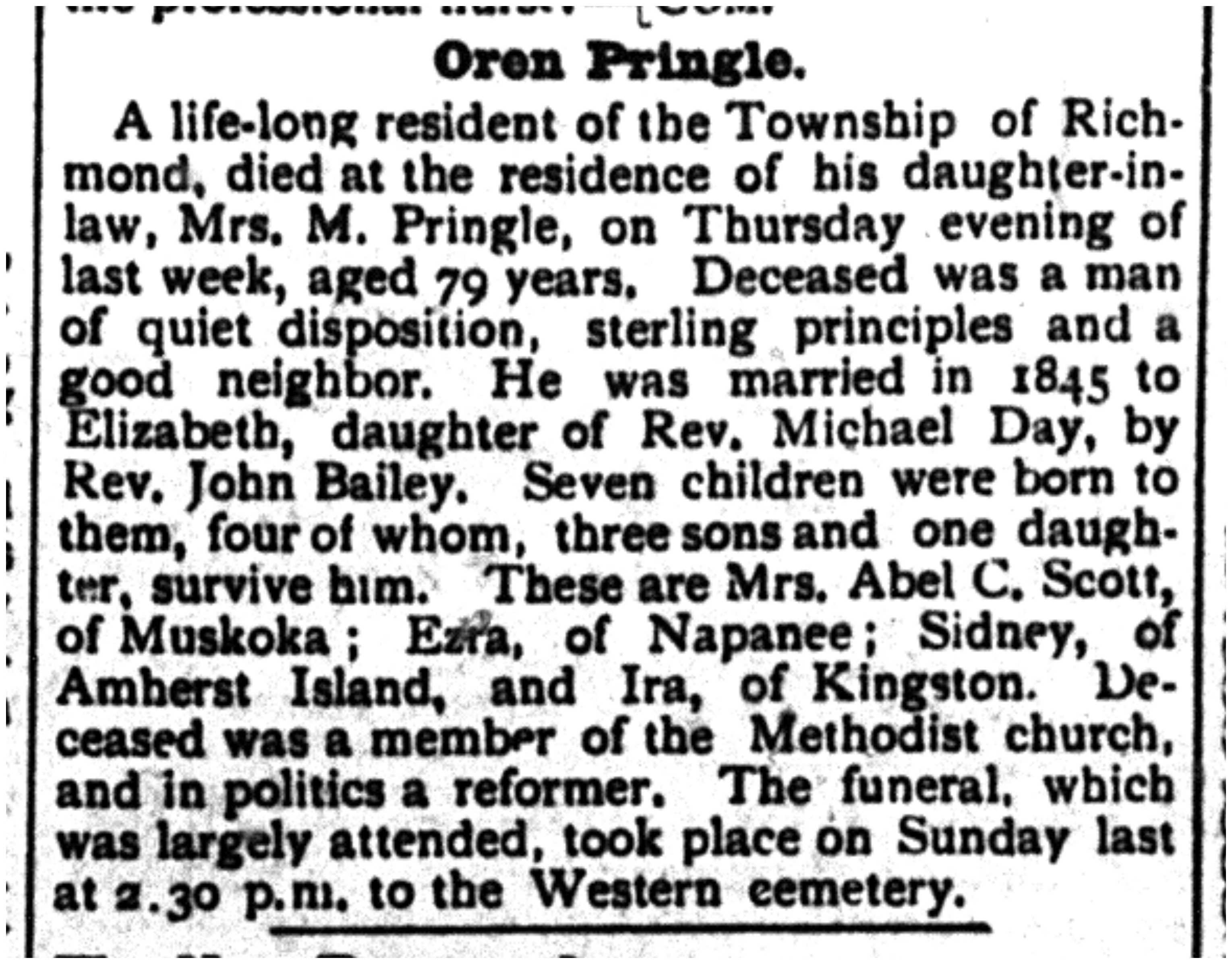 Oren Prigle Obituary from Mark South
